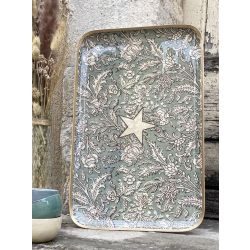 Boncoeurs Floral Enamel Tray Verdigris