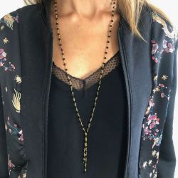 Black rosary long necklace