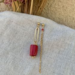 Asymmetrical Earring - bamboo coral