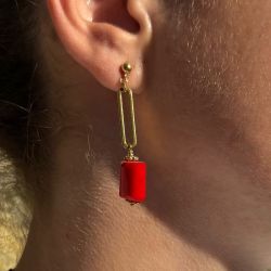 Asymmetrical Earring - bamboo coral