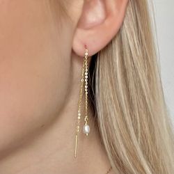 Chain earring - cultured pearl