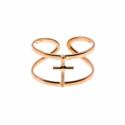 Adjustable guitar string double cross ring - pink gold plated