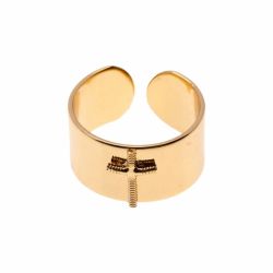 Adjustable guitar string cross tube ring - gold plated