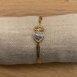 Enamelled heart bracelet - glittery silver