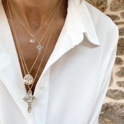 Enameled cross necklace - glitter silver