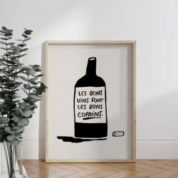 Illustrated poster "Good wines make good friends"