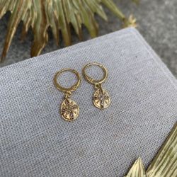 Enamel drop hoop earrings - gold glitter