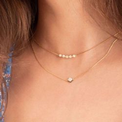 Double pearl and clover necklace