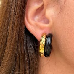 Creole  Earring - Black and Gold