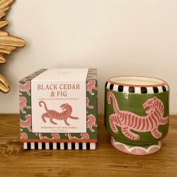 A Dopo Ceramic Candle "Tiger" Hand Painted - Black Cedar and Fig