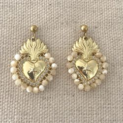 Sacred Heart Earrings Pink Beige