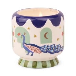 A Dopo Ceramic Candle "Peacock" Hand Painted - Misted lime