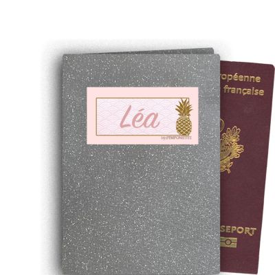 Gray glitter passport case personalized with a name