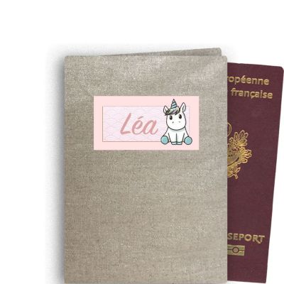 Shiny Linen passport case personalized with a surname