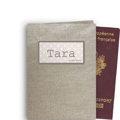 Shiny Linen passport case personalized with a surname