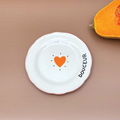Set of 4 dessert plates with heart message