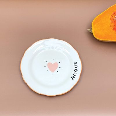 Set of 4 dessert plates with heart message