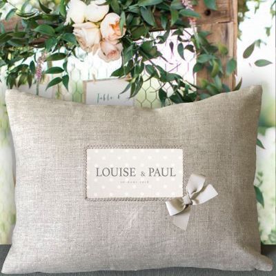 Personalized Linen Cushion with first name of the bride and groom- wedding gift