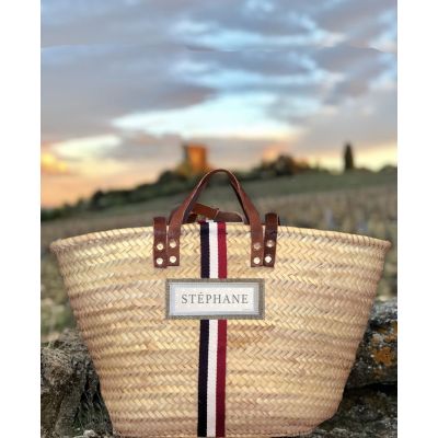 Basket Wicker - Basket of beach - Tricolore - to personalize with your name or text