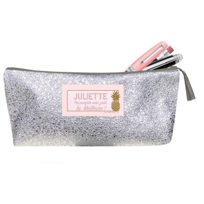 School kit to personalize with the name of the child - silver sequin fabric