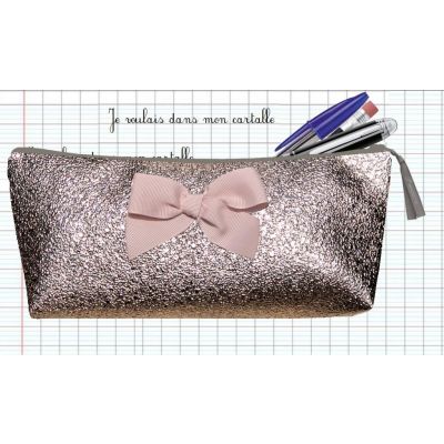 Customizable School Kit - Taupe Sequins - with pink grosgrain knot