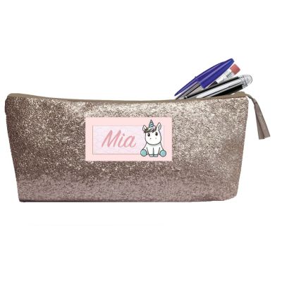 Personalized School Kit - Taupe glitter with nude pink bow