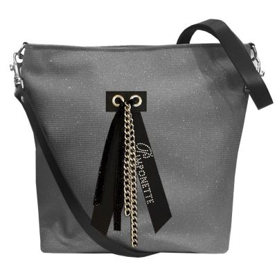 Custom Women's Crossbody Bag - Customizable Bag- Ribbons and Chain Flush- Sparkling Gray