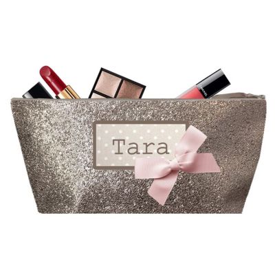 Personalized Kit - Personalized First Name Kit for Kids - Personalized Photo Gift - Makeup Bag - Taupe Sequin