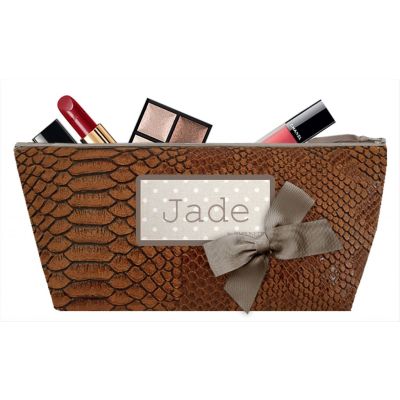 Personalized Kit - Personalized Kit with Bow - Makeup Bag -Camel Tasma