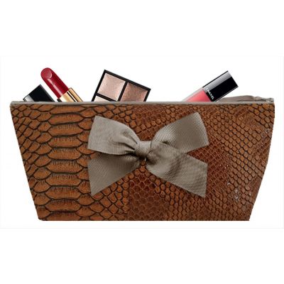 Personalized Kit - Personalized Kit with Bow - Makeup Bag -Camel Tasma