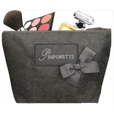 Women's Toiletry Bag - Personalized Kit with Plate and Bowknot - Original Women's Gift - Saya Gray bronze