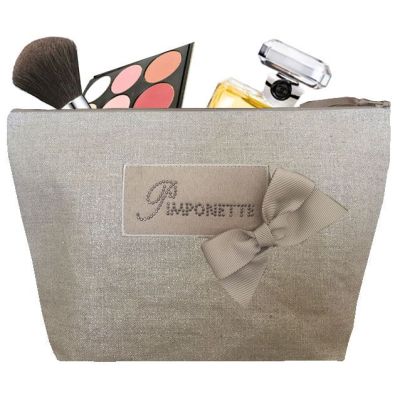 Women's Toiletry Bag - Personalized Kit with Plate and Bowknot - Original Women's Gift - Shiny linen