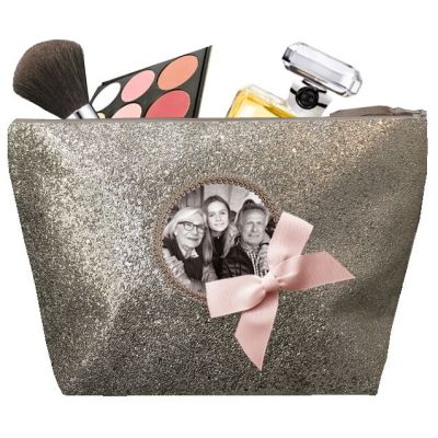 Women's toiletry bag - Personalized kit with your photo - Personalized gift - Shiny taupe