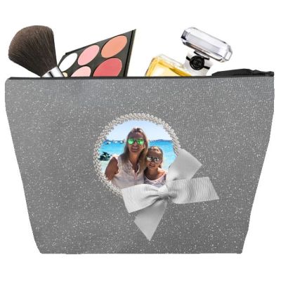 Women's toiletry bag - Personalized kit with your photo - Personalized gift - Glittering gray