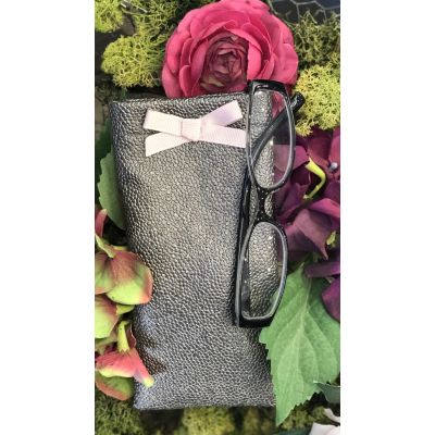 Original glasses case - soft & practical - Bronze grey Saya - small bow