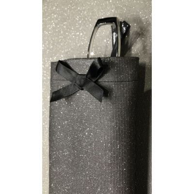 Original glasses case - soft & practical - Black glittering - small black bow