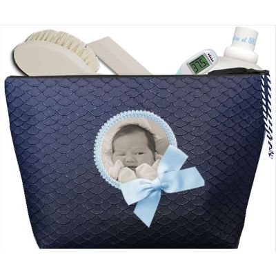 Baby Toiletry Kit - Personalized Baby Photo Kit - Personalized Birth Gift - Marine Tortoiseshell Laminate