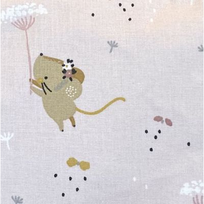 Mouse fabric in pale pink cotton with old pink and dark beige mouse patterns