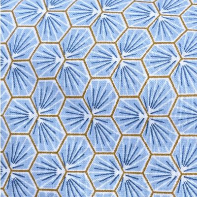 Blue coated cotton fabric with geometric pattern