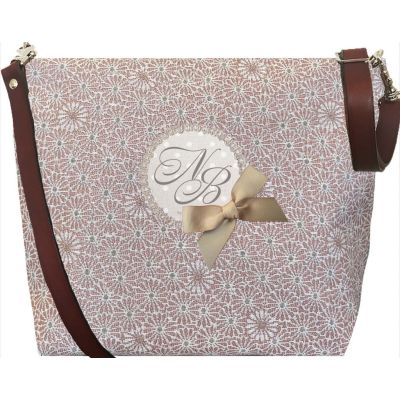 Personalized Crossbody Bag - Personalized Bag - Silver Lamé Linen Interior