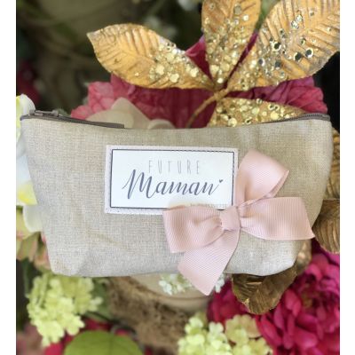 Mother's Gift - Shiny Linen Pouch, Pink Bow and "Future Mom" Text