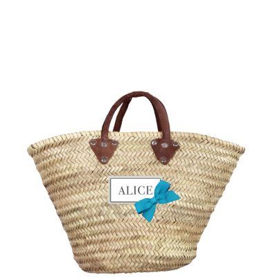 Wicker Basket - Small Basket for Shopping - Turquoise Bow