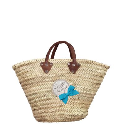 Wicker Basket - Small Basket for Shopping - Turquoise Bow