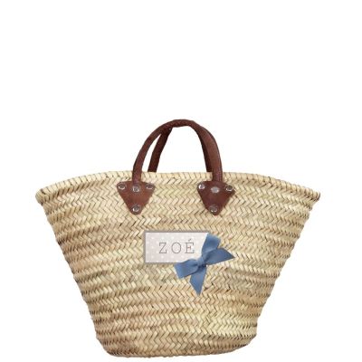 Wicker Basket - Shopping Basket - blue Bow