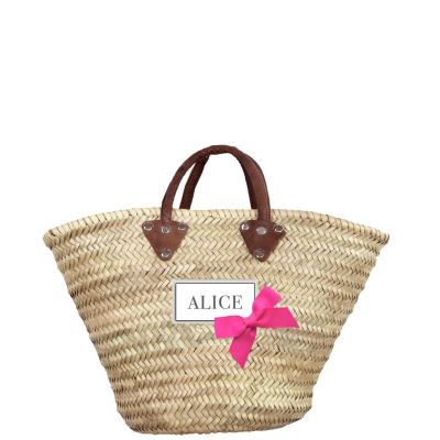 Wicker Basket - Shopping Basket - pink Bow