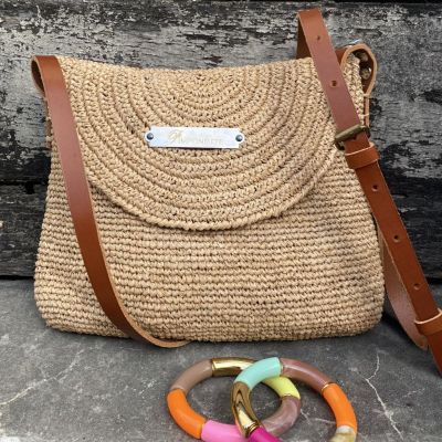 Raffia shoulder bag Tea color