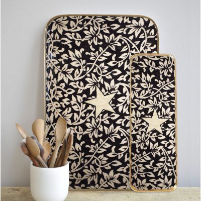 Boncoeurs Black floral enamel tray - 2 sizes