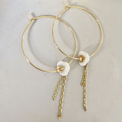 Mother-of-pearl flower hoop earring