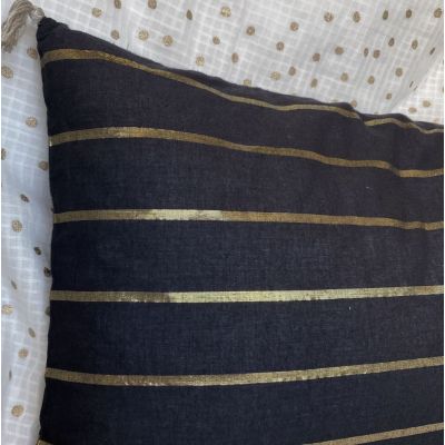 Cushion 30x50 Lurex Carbon Stripe & Gold Boncoeurs