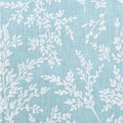 Cotton fabric, pale green blue background with white leaf patterns